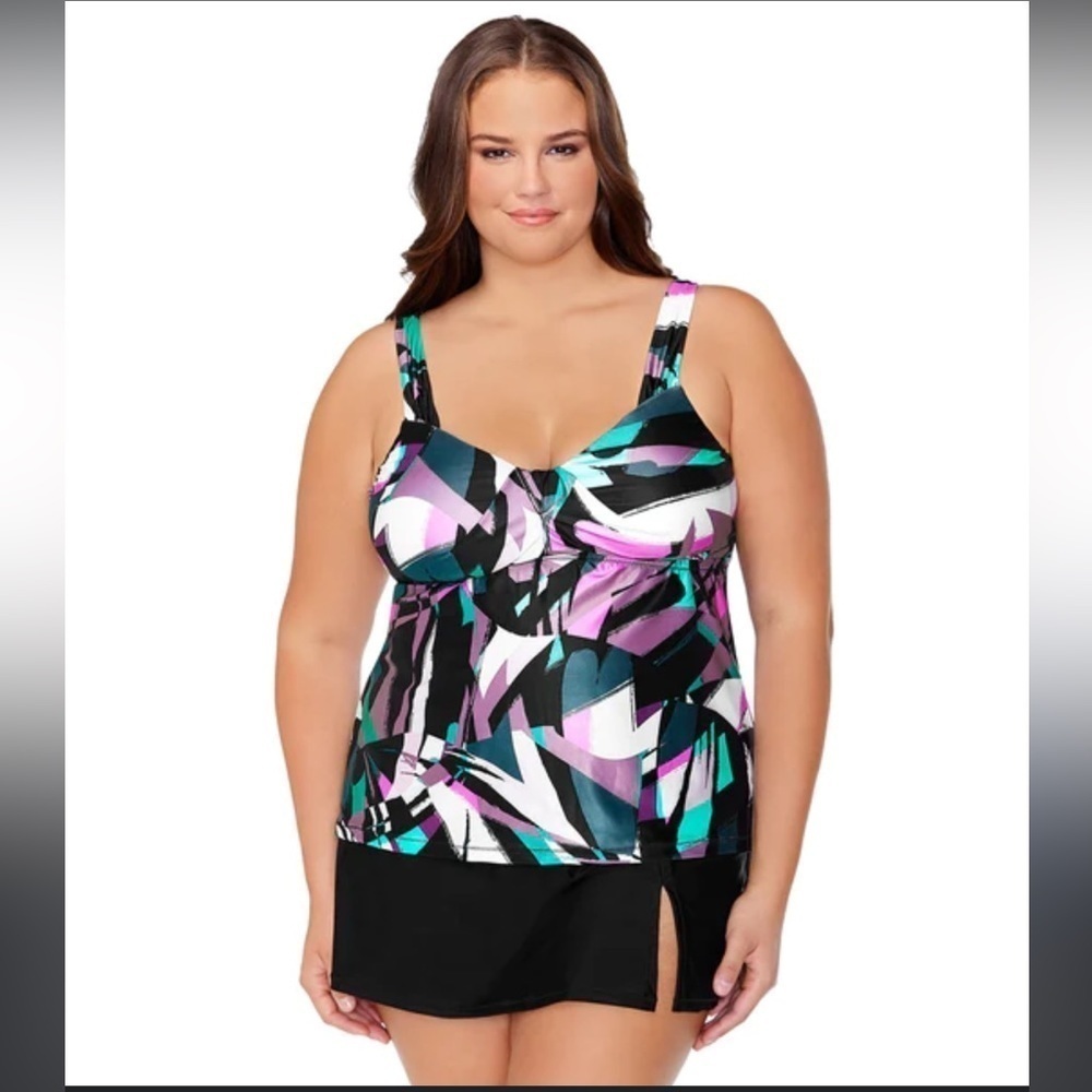 Raisins Women's Plus Size Stir It Up Rimini Tankini Top Multi Color Size 24W